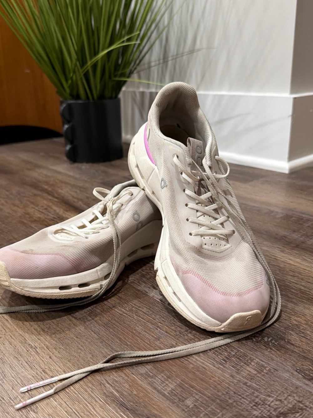 On Running Women's Cloudnova Sneakers in Beige with Pink Accents